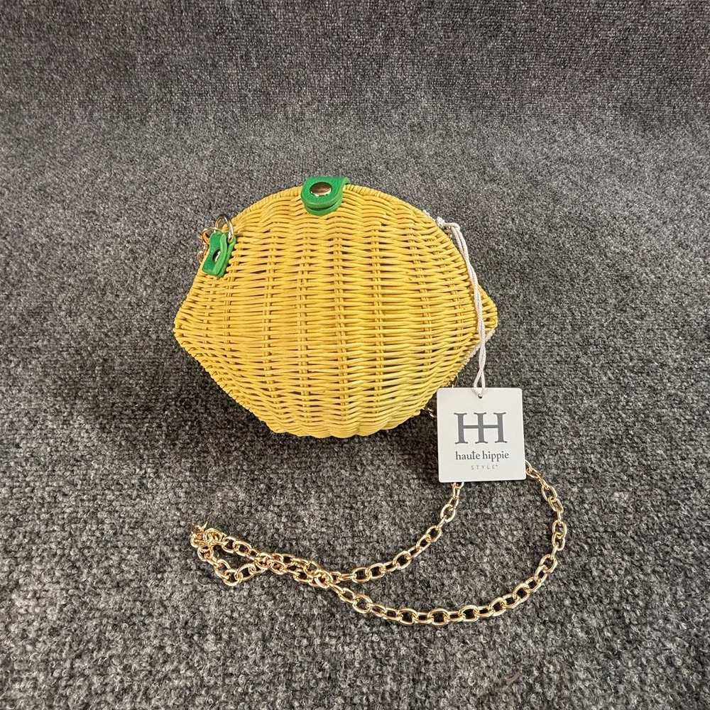 🍋NWT Haute Hippie Yellow Lemon Wicker Viral Tok Citrus Bag Small